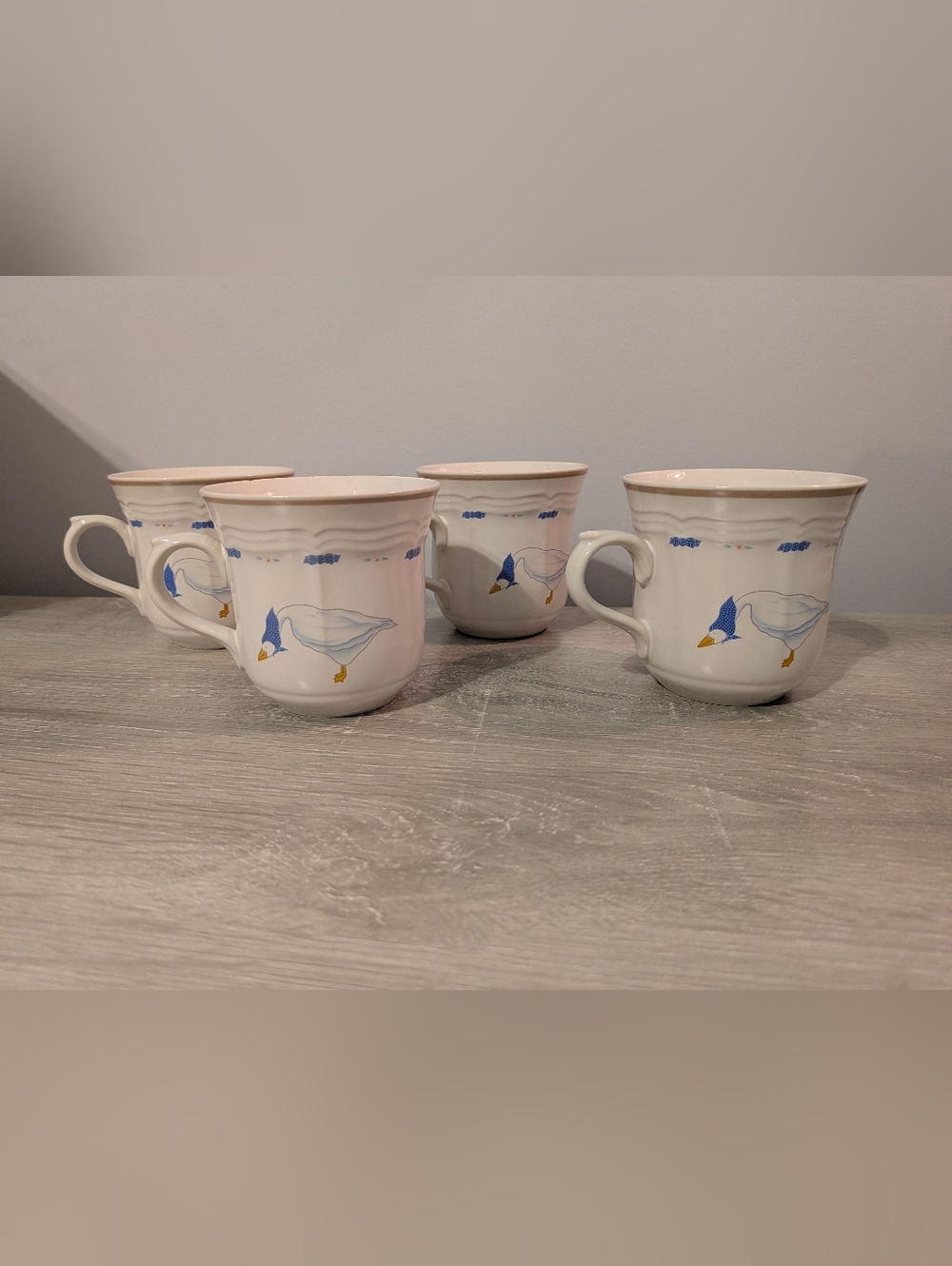 4‎ Vintage 1987 Newcor Countryside Geese Stoneware Cups Granny Core Cottage Core